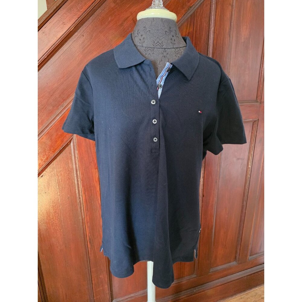 Tommy Hilfiger Womens Navy Blue Polo Shirt Short Sleeve Button Top XL